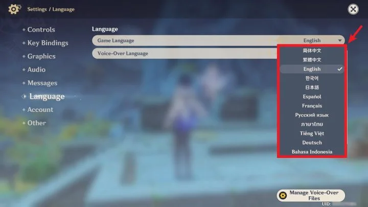 Select A Brand New Game Language From The List