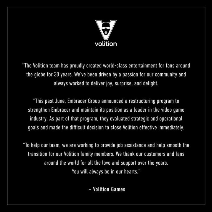 Volition Games Closure Statement